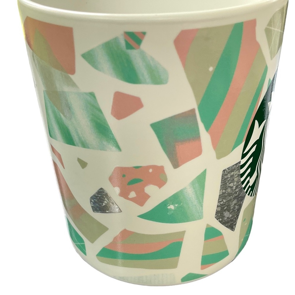 Starbucks 2019 Confetti Foil Geometric Pink Green Ceramic Coffee Mug 12oz - Picture 6 of 14